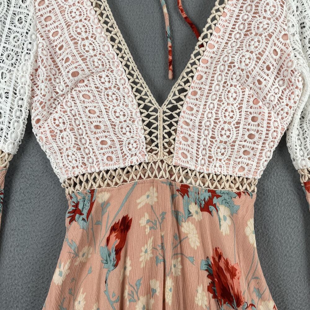 Selfie Leslie Dress Womens Small Floral Lace Boho Long Sleeve Crochet Trim Mini - Picture 5 of 15